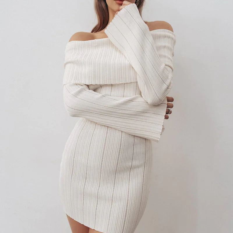 Off-shoulder Long Sleeve Dress