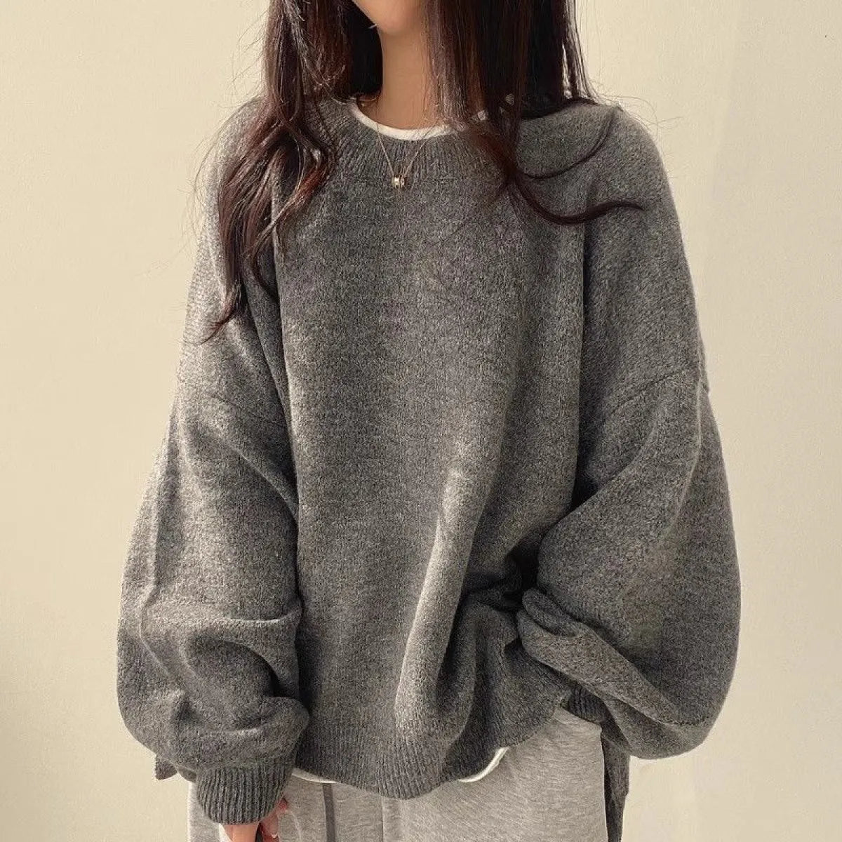 Women’s Crew Neck Lantern Sleeve Sweater